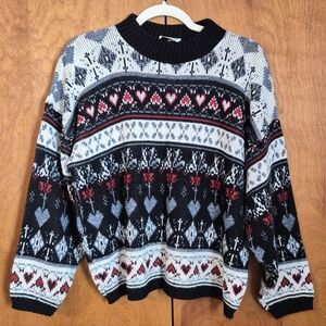 SEPARATE ISSUE Vintage Y2K Drop Shoulder Heart Print Acrylic Sweater Size Large